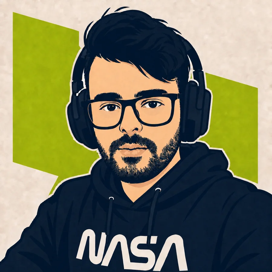 Retrato ilustrado de Josué Silveira, em traço neo-brutalista